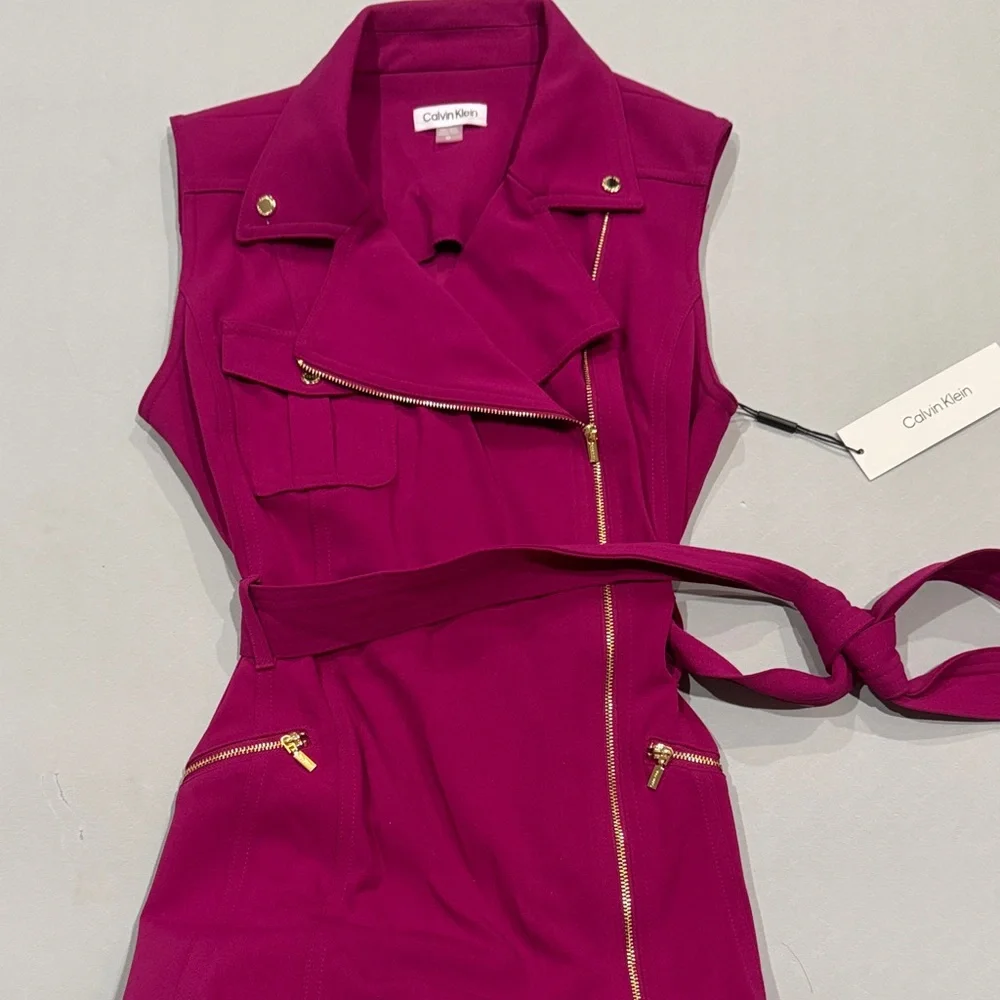 Calvin Klein Magenta Midi Dress with Gold Zipper - Picture 2 of 6